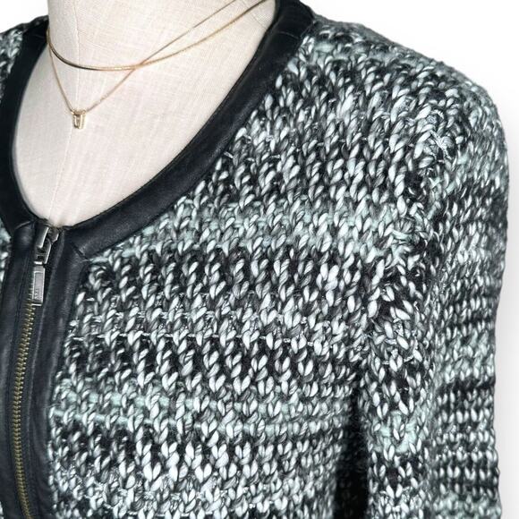 JOIE Jacolyn Jacket Wool Mohair Blazer Metallic Leather Trim Marble Knit Medium - Picture 4 of 13